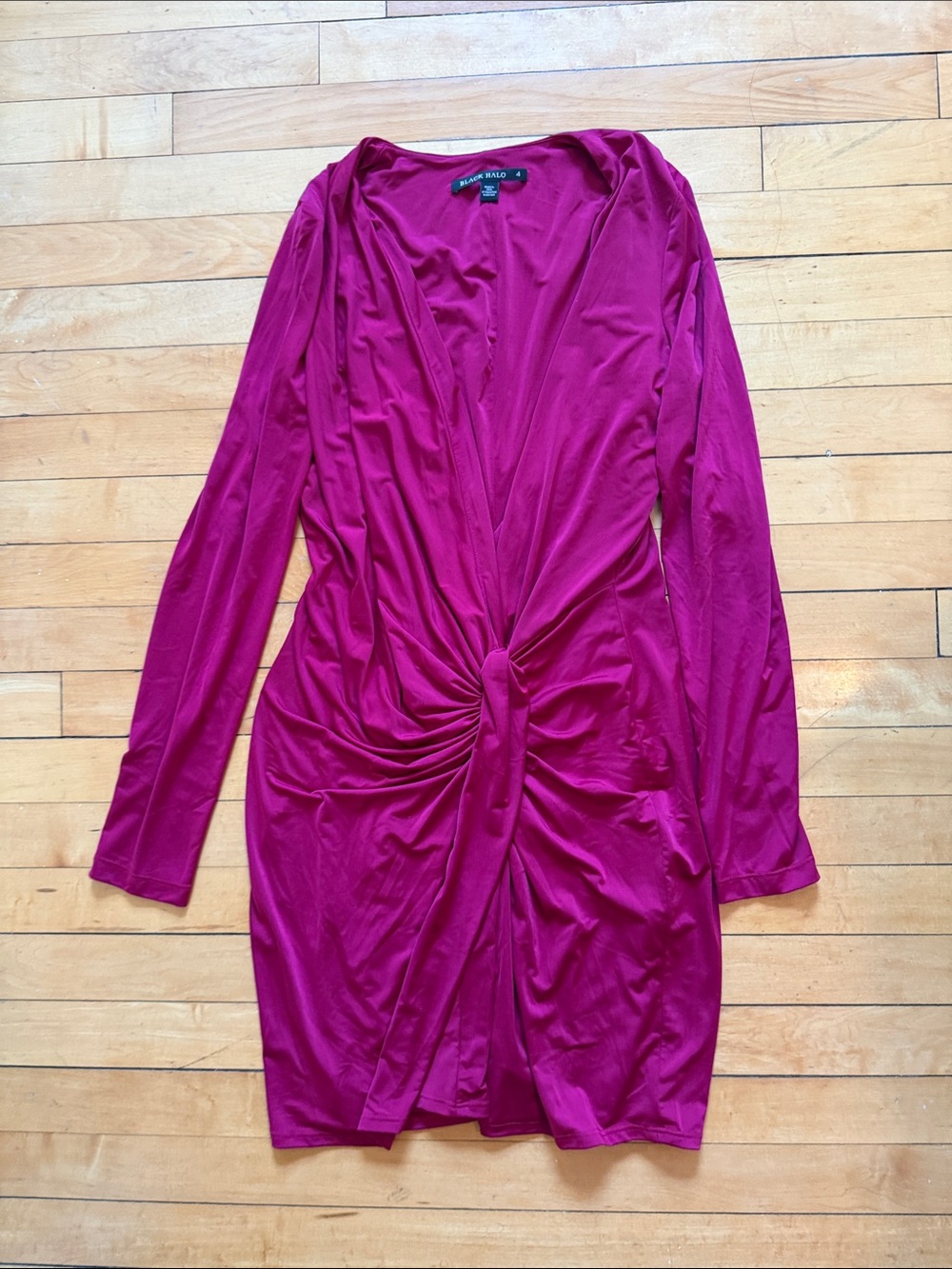 Black Halo Fuchsia Twist-Front Long Sleeve Dress